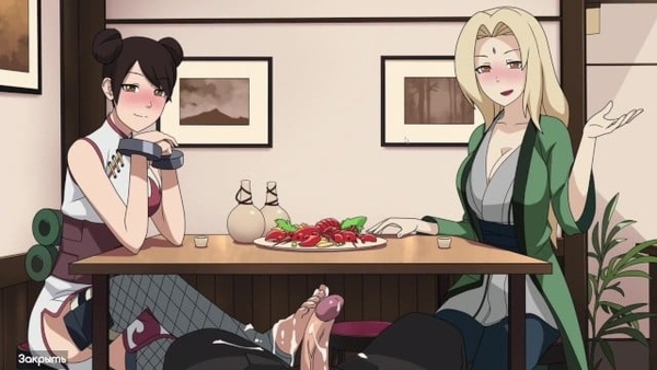 Naruto - Kunoichi Trainer - Tsunade Rides Cum And Ten Ten Gives A Footjob [Games, Kunoichi, Naruto]