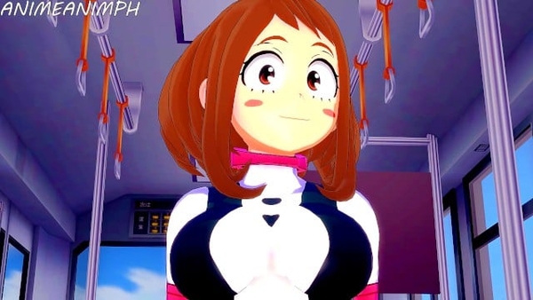 My Hero Academia Hentai: Ochaco Uraraka Gives a Messy Blowjob to Deku in the School Bus [Hentai]