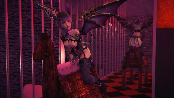 Succubus Rubs Pussy On Wooden Horse [Hentai, Horse, Succubus]