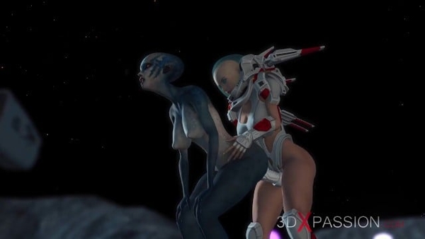 Alien Sex Spacewoman In Spacesuit Plays With Alien On The Exoplanet [3D, Alien]