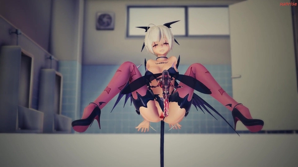 [MMDSunrise] Succubus Haku fucks insects in public bathroom [3D, MMD, Succubus]