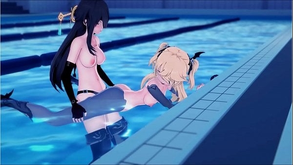 Genshin Impact - Beidou Fucks Fischl At The Pool With A Strapon [Anime, Genshin Impact, Trap]