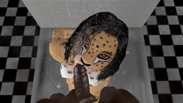Cheetah Babe Fellatio in the Shower Cum on Face Furry Cosplay [Cartoon, Wild Life]