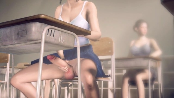 Futanari Japanese Chick Masturbating in Classroom in Outside [Futanari]