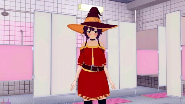 Megumin - Public restrooms is the ideal place for quick fuck in Konosuba hentai porn [Elf, Hentai, Konosuba]