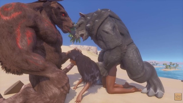 Tanned Hottie Rough Fuck With Rhino and Bull Dick Furry Wild Life Threesome [Furry, Monster, Wild Life]
